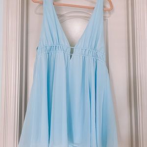 Lucy in The Sky - blue deep V mini dress